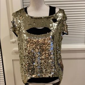 NWT Gryphon Distressed Sequined Tee